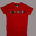 I Am Dope Stylish Unisex Tee. Children, Red Tee. Multi Color Letters