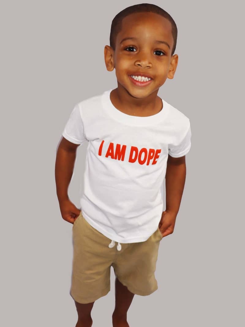 I-Am-Dope, Kids, White-Tshirt-With Orange-Puff-Letters